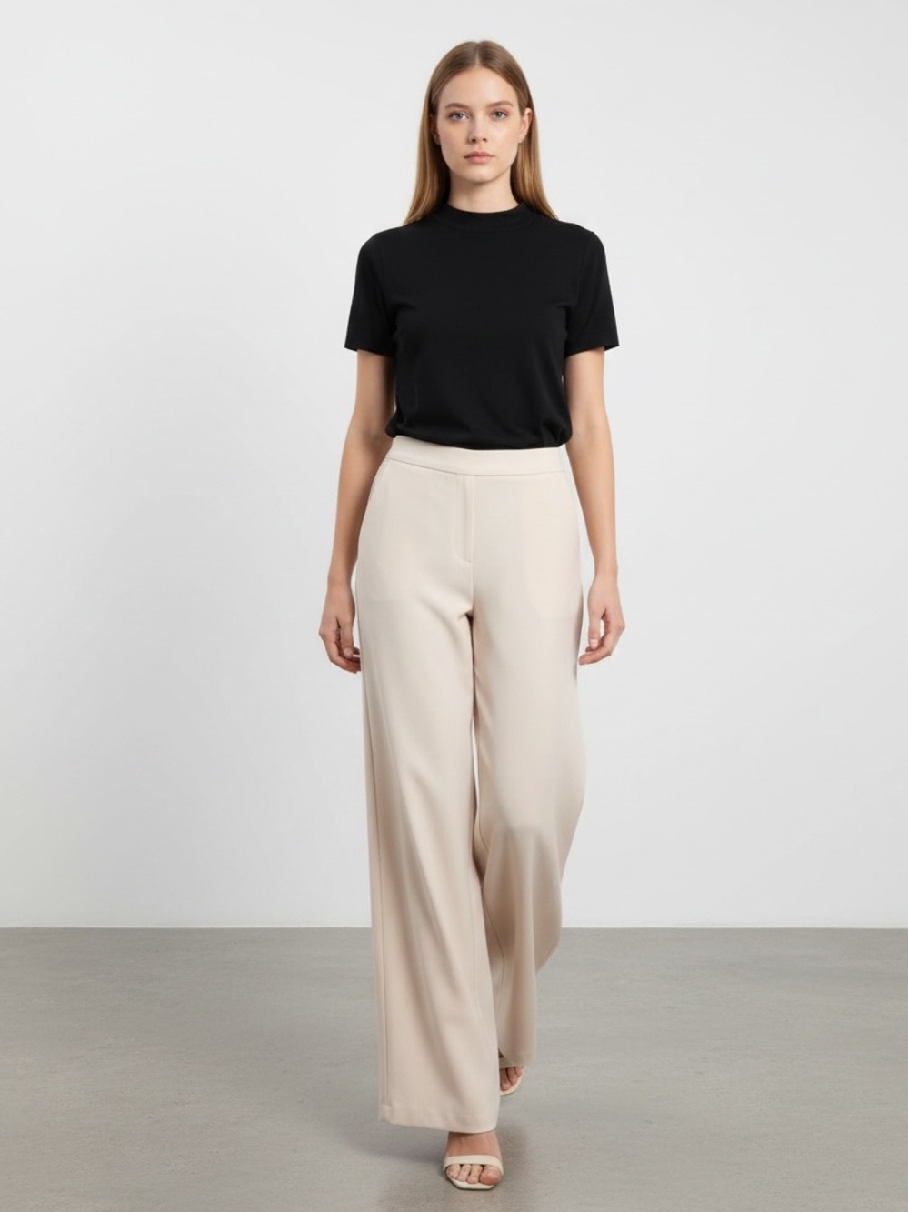 592 • Ivory Wide Leg Cool Draped Trousers